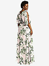 Rear View Thumbnail - Palm Beach Print V-Neck Split Sleeve Blouson Bodice Maxi Dress