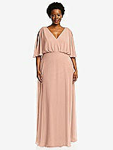 Front View Thumbnail - Pale Peach V-Neck Split Sleeve Blouson Bodice Maxi Dress