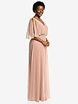 Side View Thumbnail - Pale Peach V-Neck Split Sleeve Blouson Bodice Maxi Dress