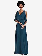 Alt View 1 Thumbnail - Atlantic Blue V-Neck Split Sleeve Blouson Bodice Maxi Dress