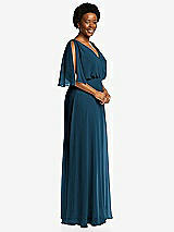 Side View Thumbnail - Atlantic Blue V-Neck Split Sleeve Blouson Bodice Maxi Dress