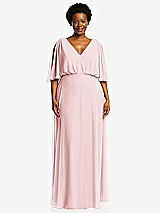 Front View Thumbnail - Ballet Pink V-Neck Split Sleeve Blouson Bodice Maxi Dress