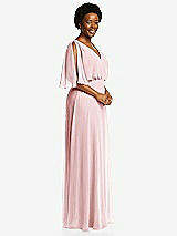 Side View Thumbnail - Ballet Pink V-Neck Split Sleeve Blouson Bodice Maxi Dress