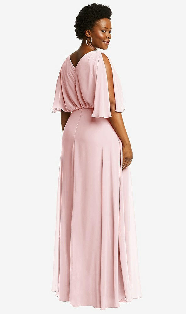 Back View - Ballet Pink V-Neck Split Sleeve Blouson Bodice Maxi Dress