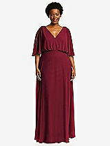 Front View Thumbnail - Burgundy V-Neck Split Sleeve Blouson Bodice Maxi Dress
