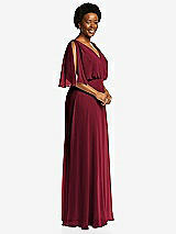 Side View Thumbnail - Burgundy V-Neck Split Sleeve Blouson Bodice Maxi Dress