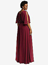 Rear View Thumbnail - Burgundy V-Neck Split Sleeve Blouson Bodice Maxi Dress