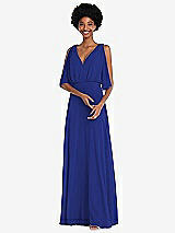 Alt View 1 Thumbnail - Cobalt Blue V-Neck Split Sleeve Blouson Bodice Maxi Dress