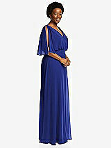 Side View Thumbnail - Cobalt Blue V-Neck Split Sleeve Blouson Bodice Maxi Dress