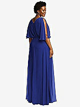 Rear View Thumbnail - Cobalt Blue V-Neck Split Sleeve Blouson Bodice Maxi Dress