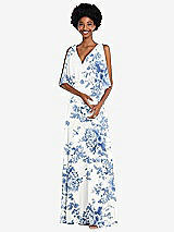 Alt View 1 Thumbnail - Cottage Rose Dusk Blue V-Neck Split Sleeve Blouson Bodice Maxi Dress