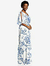 Side View Thumbnail - Cottage Rose Dusk Blue V-Neck Split Sleeve Blouson Bodice Maxi Dress