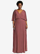 Front View Thumbnail - English Rose V-Neck Split Sleeve Blouson Bodice Maxi Dress