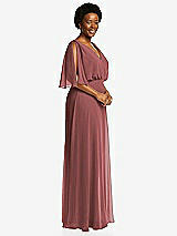Side View Thumbnail - English Rose V-Neck Split Sleeve Blouson Bodice Maxi Dress