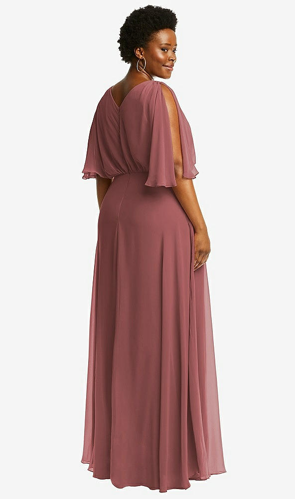 Back View - English Rose V-Neck Split Sleeve Blouson Bodice Maxi Dress