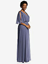 Side View Thumbnail - French Blue V-Neck Split Sleeve Blouson Bodice Maxi Dress