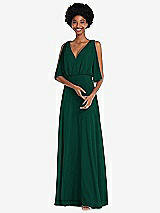 Alt View 1 Thumbnail - Hunter Green V-Neck Split Sleeve Blouson Bodice Maxi Dress
