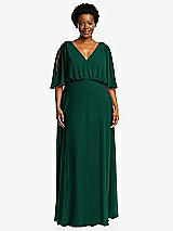 Front View Thumbnail - Hunter Green V-Neck Split Sleeve Blouson Bodice Maxi Dress