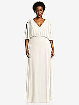 Front View Thumbnail - Ivory V-Neck Split Sleeve Blouson Bodice Maxi Dress