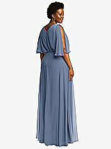 Rear View Thumbnail - Larkspur Blue V-Neck Split Sleeve Blouson Bodice Maxi Dress