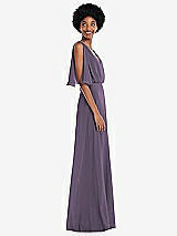 Alt View 2 Thumbnail - Lavender V-Neck Split Sleeve Blouson Bodice Maxi Dress