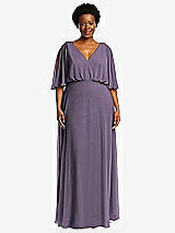 Front View Thumbnail - Lavender V-Neck Split Sleeve Blouson Bodice Maxi Dress