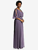Side View Thumbnail - Lavender V-Neck Split Sleeve Blouson Bodice Maxi Dress