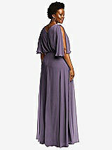 Rear View Thumbnail - Lavender V-Neck Split Sleeve Blouson Bodice Maxi Dress