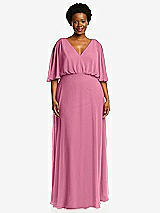 Front View Thumbnail - Orchid Pink V-Neck Split Sleeve Blouson Bodice Maxi Dress