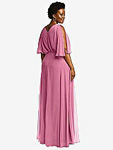 Rear View Thumbnail - Orchid Pink V-Neck Split Sleeve Blouson Bodice Maxi Dress