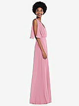 Alt View 2 Thumbnail - Peony Pink V-Neck Split Sleeve Blouson Bodice Maxi Dress
