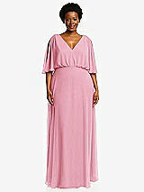 Front View Thumbnail - Peony Pink V-Neck Split Sleeve Blouson Bodice Maxi Dress