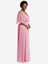 Side View Thumbnail - Peony Pink V-Neck Split Sleeve Blouson Bodice Maxi Dress
