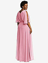 Rear View Thumbnail - Peony Pink V-Neck Split Sleeve Blouson Bodice Maxi Dress