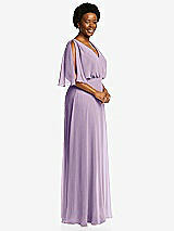 Side View Thumbnail - Pale Purple V-Neck Split Sleeve Blouson Bodice Maxi Dress
