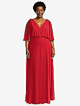 Front View Thumbnail - Parisian Red V-Neck Split Sleeve Blouson Bodice Maxi Dress