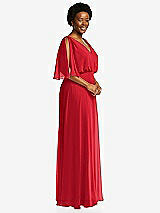 Side View Thumbnail - Parisian Red V-Neck Split Sleeve Blouson Bodice Maxi Dress