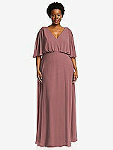 Front View Thumbnail - Rosewood V-Neck Split Sleeve Blouson Bodice Maxi Dress