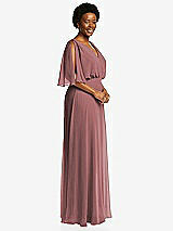 Side View Thumbnail - Rosewood V-Neck Split Sleeve Blouson Bodice Maxi Dress