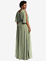 Rear View Thumbnail - Sage V-Neck Split Sleeve Blouson Bodice Maxi Dress