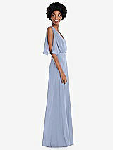 Alt View 2 Thumbnail - Sky Blue V-Neck Split Sleeve Blouson Bodice Maxi Dress