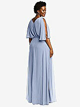 Rear View Thumbnail - Sky Blue V-Neck Split Sleeve Blouson Bodice Maxi Dress