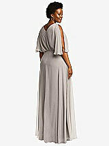Rear View Thumbnail - Taupe V-Neck Split Sleeve Blouson Bodice Maxi Dress