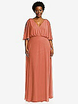 Front View Thumbnail - Terracotta Copper V-Neck Split Sleeve Blouson Bodice Maxi Dress