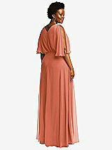 Rear View Thumbnail - Terracotta Copper V-Neck Split Sleeve Blouson Bodice Maxi Dress