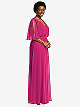 Side View Thumbnail - Think Pink V-Neck Split Sleeve Blouson Bodice Maxi Dress