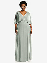 Front View Thumbnail - Willow Green V-Neck Split Sleeve Blouson Bodice Maxi Dress