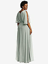 Rear View Thumbnail - Willow Green V-Neck Split Sleeve Blouson Bodice Maxi Dress