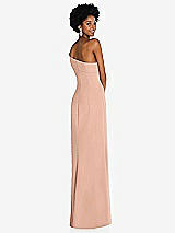 Rear View Thumbnail - Pale Peach Asymmetrical Off-the-Shoulder Cuff Trumpet Gown With Front Slit