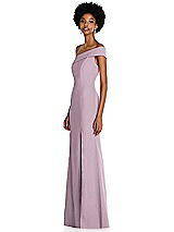 Side View Thumbnail - Suede Rose Asymmetrical Off-the-Shoulder Cuff Trumpet Gown With Front Slit